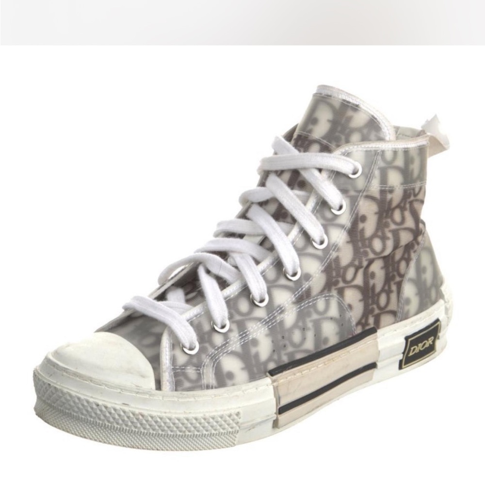Dior Monogram High-Top Sneakers in Gray and White - Picture 2 of 6